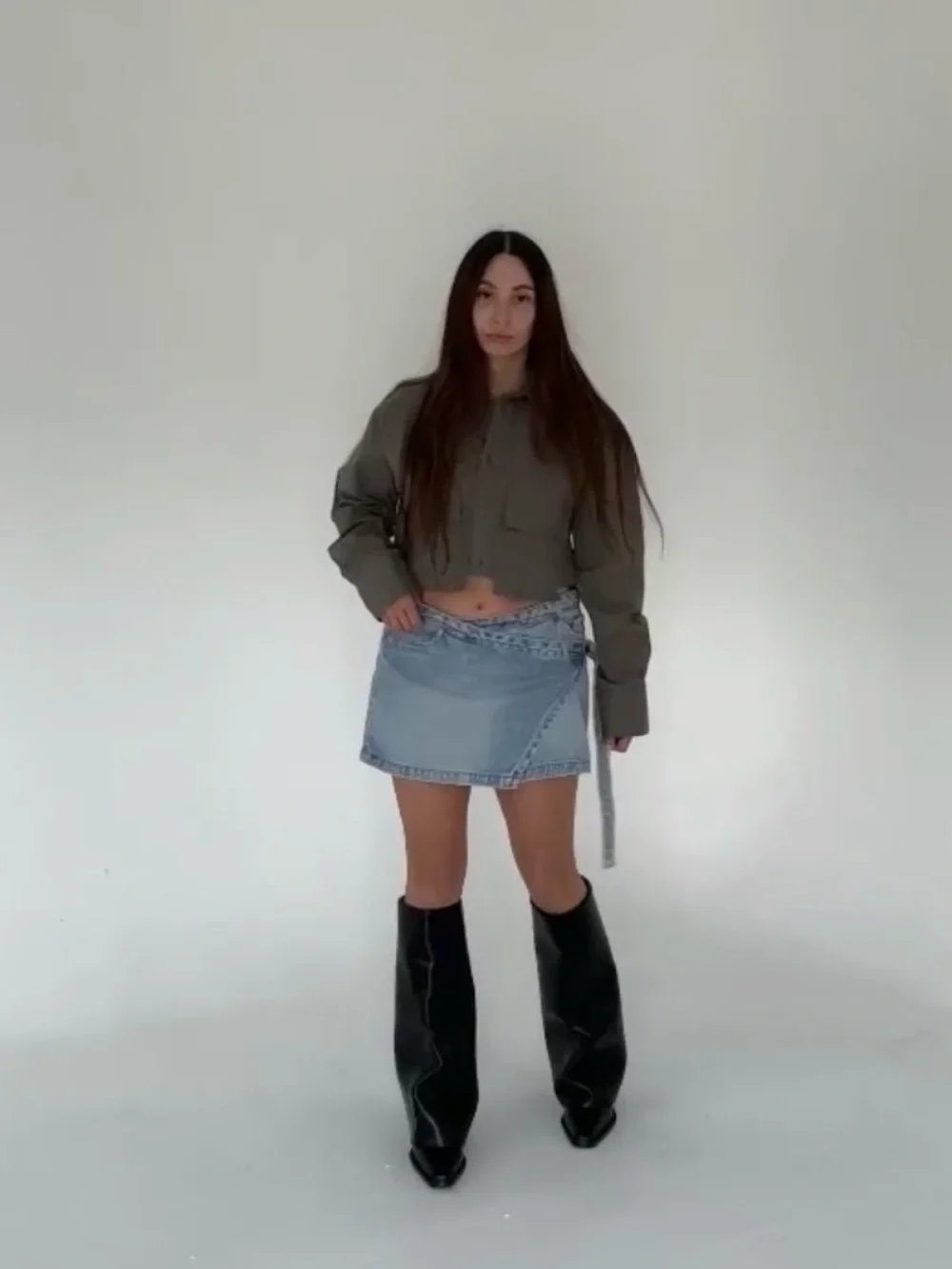 👢🖤ZARA 37 Heeled Knee-High Gaiter Boots - Black